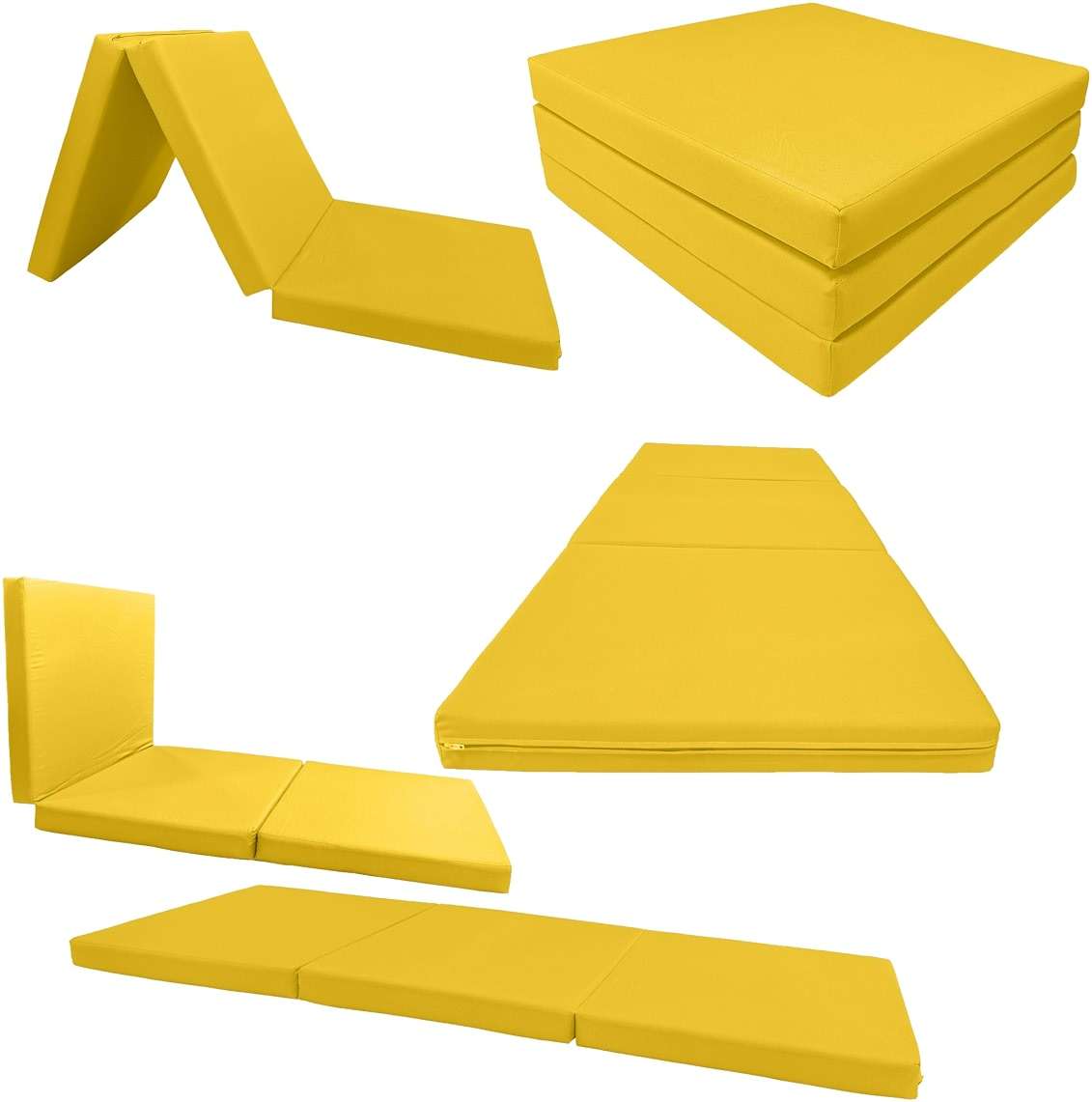 D&D Futon Furniture Trifold Foam Beds, Floor Tri-Fold Bed, Foldable Shikibuton Mattress Cushion Topper Mat for Space Saving Sleepover 3x27x75 in, Yellow - Image 6