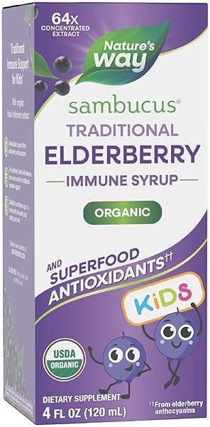 Nature's Way Sambucus Traditional Elderberry Immune Syrup for Kids, Concentrated Black Elderberry Extract, Traditional Immune Support*, with Superfood Antioxidants(1), 4 Fl Oz (Packaging May Vary) - Image 1