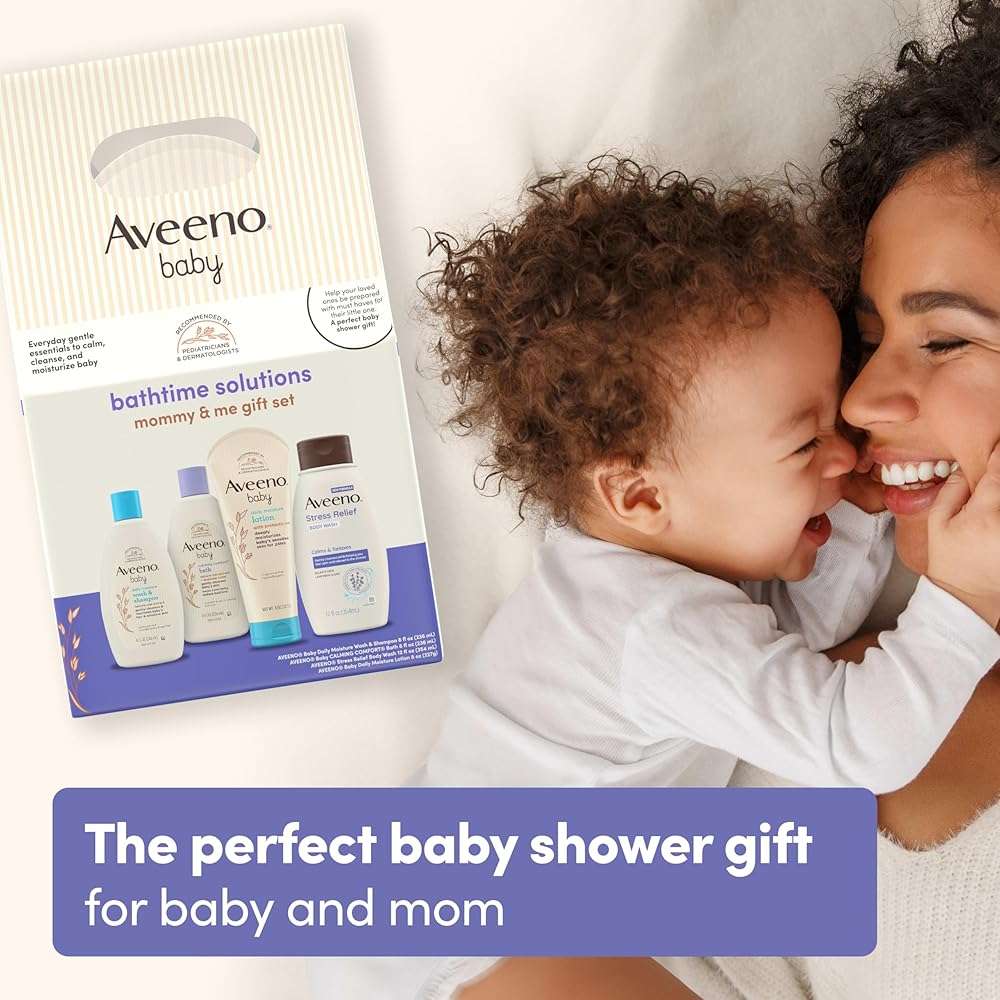 Aveeno Baby Bathtime Solutions Mommy & Me Gift Set, Baby Wash & Shampoo, Calming Bath, Daily Moisturizing Lotion and Stress Relief Body Wash for Mom, Colloidal Oat, Baby Bath Essentials, 4 items - Image 3