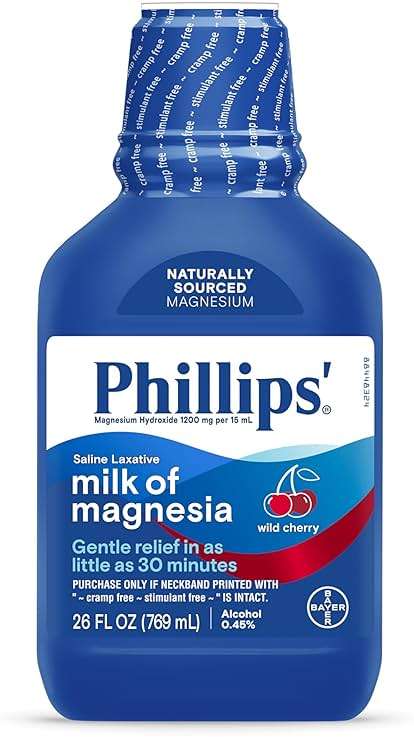 Phillips’ Milk of Magnesia Liquid Laxative, Wild Cherry Flavor, Stimulant Free, Cramp Free Relief of Occasional Constipation*, Effective in 30 minutes - 6 hours, #1 Milk of Magnesia Brand, 26 oz - Image 1