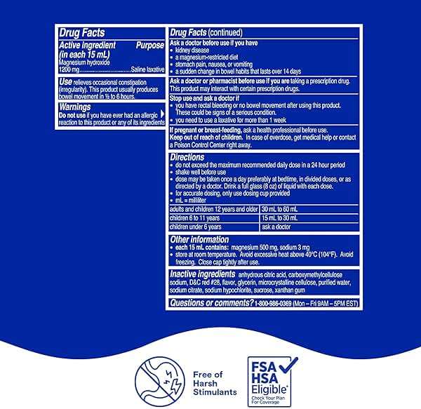 Phillips’ Milk of Magnesia Liquid Laxative, Wild Cherry Flavor, Stimulant Free, Cramp Free Relief of Occasional Constipation*, Effective in 30 minutes - 6 hours, #1 Milk of Magnesia Brand, 26 oz - Image 6