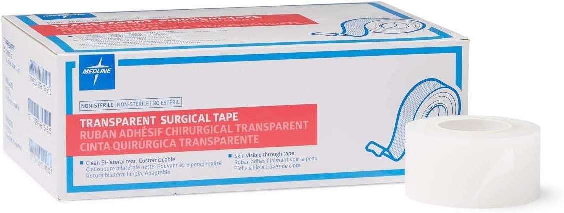 Medline Essentials Transparent Surgical Tape, 1 Inch x 10 Yards per Roll, Box of 12 Rolls - Image 1