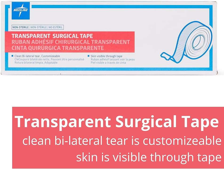 Medline Essentials Transparent Surgical Tape, 1 Inch x 10 Yards per Roll, Box of 12 Rolls - Image 2