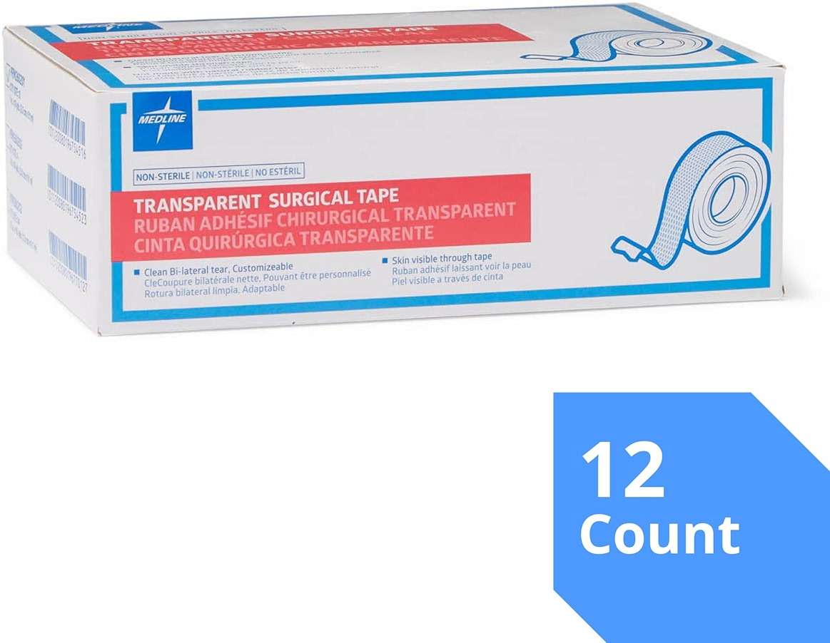 Medline Essentials Transparent Surgical Tape, 1 Inch x 10 Yards per Roll, Box of 12 Rolls - Image 3