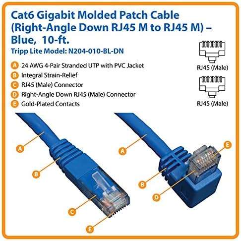 Tripp Lite Cat6 Gigabit Molded Patch Cable (RJ45 Right Angle M to RJ45 M) Blue, 3-ft.(N204-003-BL-RA) - Image 4