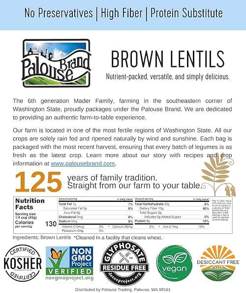 Palouse Brand Certified Glyphosate Residue Free Brown Lentils | 25 LBS | Bulk | Desiccant Free | Sproutable | Non-GMO Project Verified | Kosher - Image 5