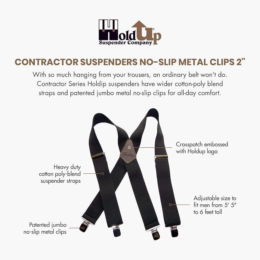 Hold-Up Suspender Co. Holdup 2" Wide Contractor Suspenders for Men with Patented No-slip metal clip. - Image 2