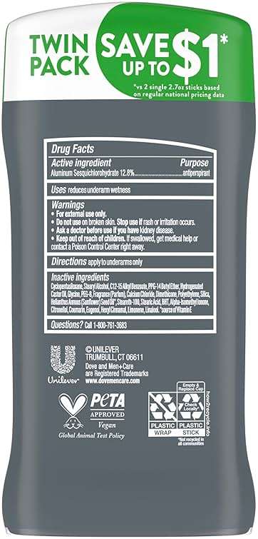 Dove Men+Care Extra Fresh Men's Antiperspirant Deodorant Stick Extra Fresh Twin pack With 72-hour sweat & odor protection with 1/4 Moisturizing Cream & Long-lasting Citrus Scent 2.7 oz - Image 2