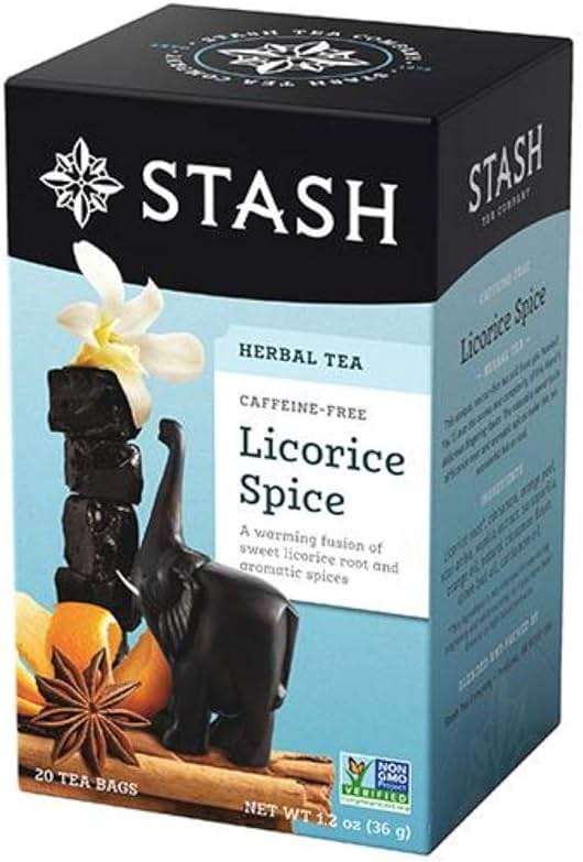 Stash Tea Licorice Spice Herbal Tea 20 Count Tea Bags in Foil (Pack of 3), Tea Bags Individually Wrapped in Foil (packaging may vary), Naturally Sweet Herbal Tisane, Zero Caffeine, Drink Hot or Iced - Image 1