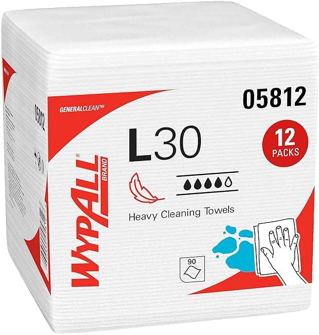 WypAll GeneralClean L30 Cloths Heavy Duty Cleaning Wipes (05812), Quarterfold, Strong and Soft Bulk Paper Wipers, White (12 Packs of 90 Sheets, 1,080 Sheet Total) - Image 1