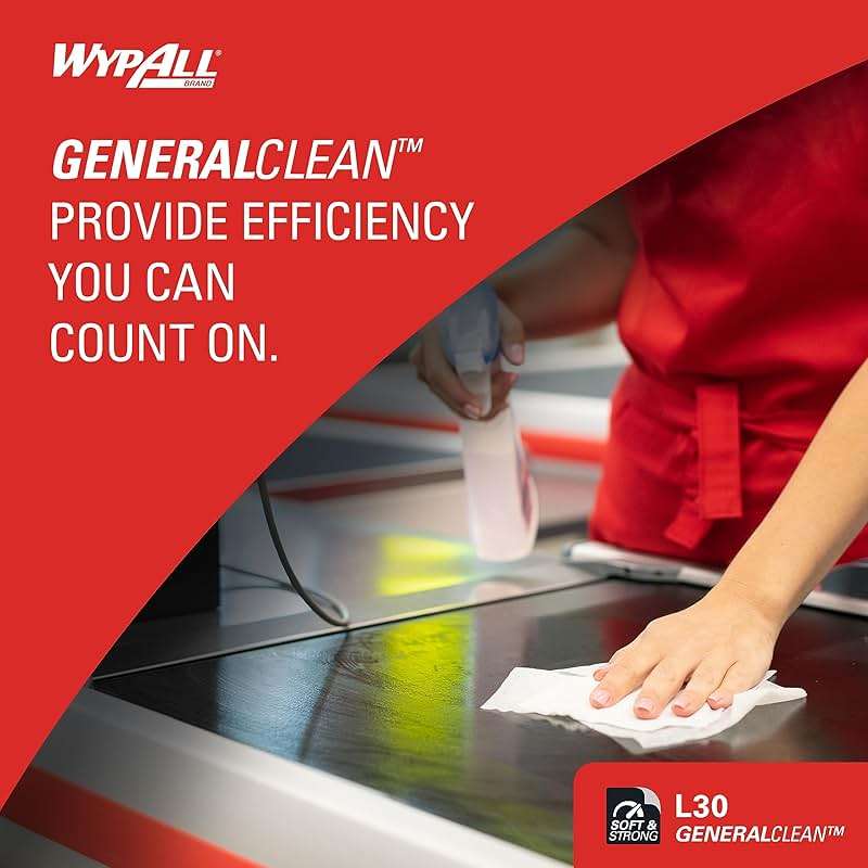 WypAll GeneralClean L30 Cloths Heavy Duty Cleaning Wipes (05812), Quarterfold, Strong and Soft Bulk Paper Wipers, White (12 Packs of 90 Sheets, 1,080 Sheet Total) - Image 4