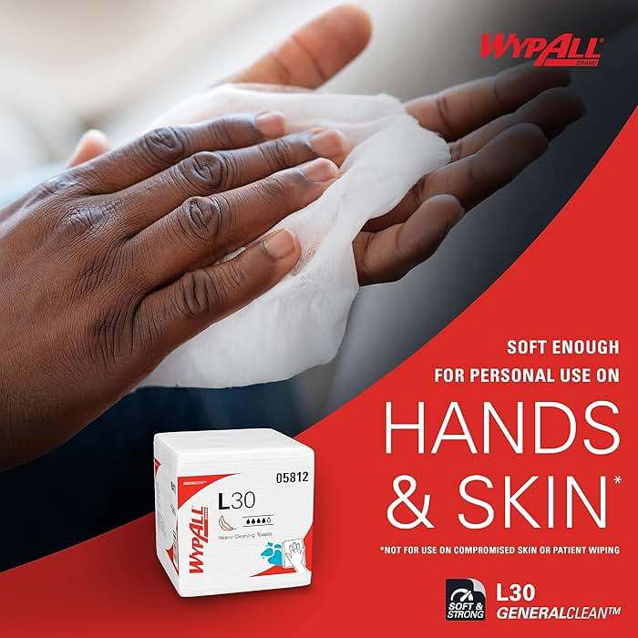WypAll GeneralClean L30 Cloths Heavy Duty Cleaning Wipes (05812), Quarterfold, Strong and Soft Bulk Paper Wipers, White (12 Packs of 90 Sheets, 1,080 Sheet Total) - Image 6