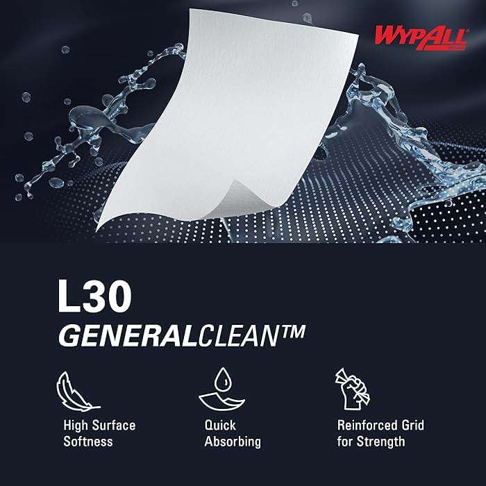 WypAll GeneralClean L30 Cloths Heavy Duty Cleaning Wipes (05812), Quarterfold, Strong and Soft Bulk Paper Wipers, White (12 Packs of 90 Sheets, 1,080 Sheet Total) - Image 8