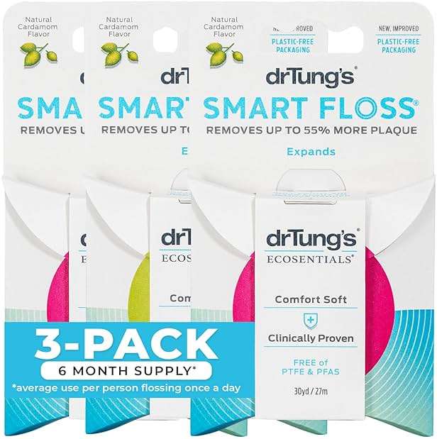 DrTung's Smart Floss - Natural Dental Floss, Cardamom Flavor - Pack of 3 | PTFE & PFAS Free, Gentle on Gums, Expands & Stretches, BPA Free - Image 1