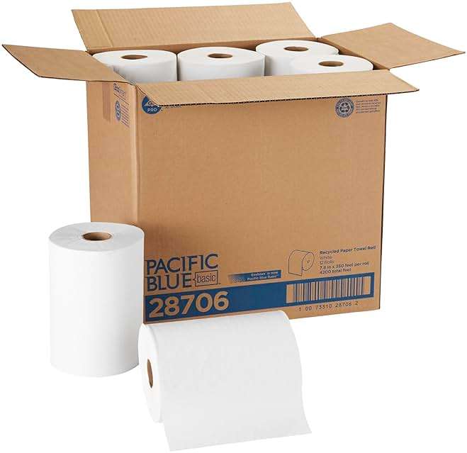 Georgia-PacificBlue Basic Paper Towel Rolls by PRO, White, 28706, 350 Feet Per Roll, 12 Rolls Per Case - Image 1