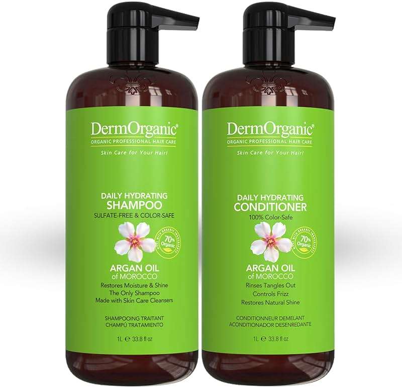 DermOrganic Daily Shampoo and Hydrating Conditioner with Argan Oil Duo Set , 33.8 fl.oz each - Image 1