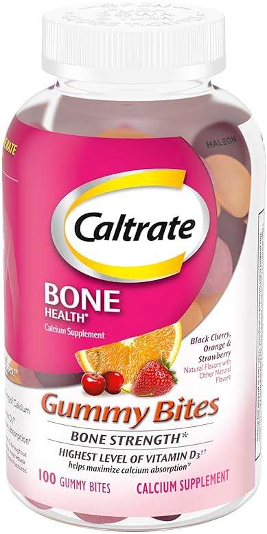 Caltrate Gummy Bites 500 mg Calcium and Vitamin D Supplement, Black Cherry, Strawberry, Orange - 100 Count - Image 1