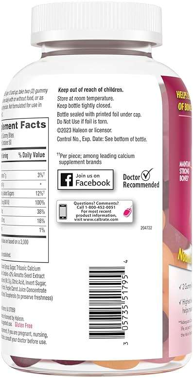 Caltrate Gummy Bites 500 mg Calcium and Vitamin D Supplement, Black Cherry, Strawberry, Orange - 100 Count - Image 11