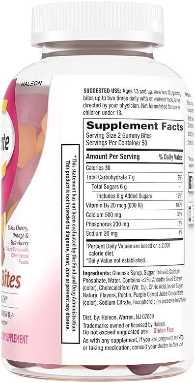 Caltrate Gummy Bites 500 mg Calcium and Vitamin D Supplement, Black Cherry, Strawberry, Orange - 100 Count - Image 12
