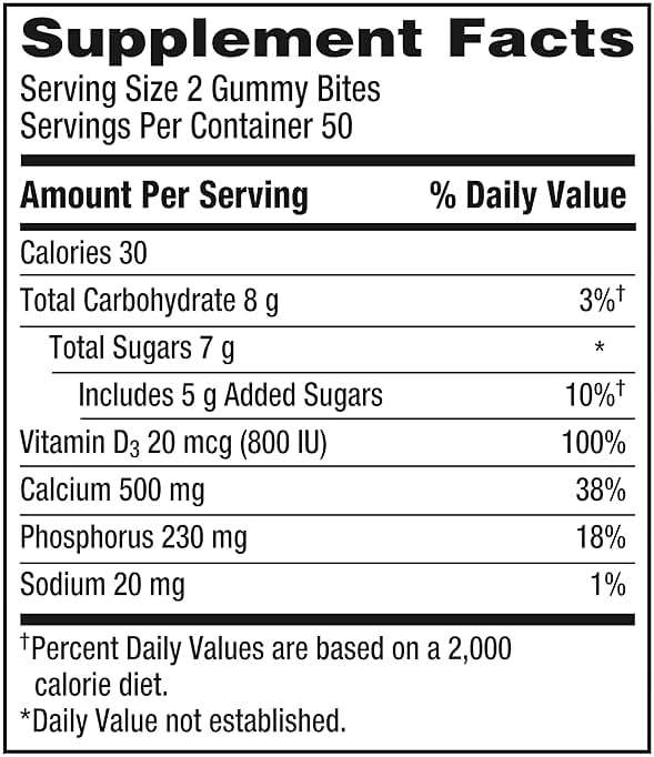 Caltrate Gummy Bites 500 mg Calcium and Vitamin D Supplement, Black Cherry, Strawberry, Orange - 100 Count - Image 8