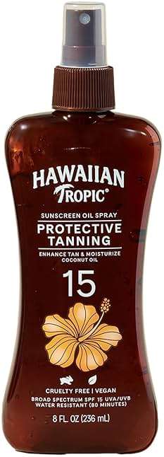 Hawaiian Tropic Sunscreen Protective Tanning Dry Oil Broad Spectrum Sun Care Sunscreen Spray - SPF 15, 8 Ounce, Sun - Image 1