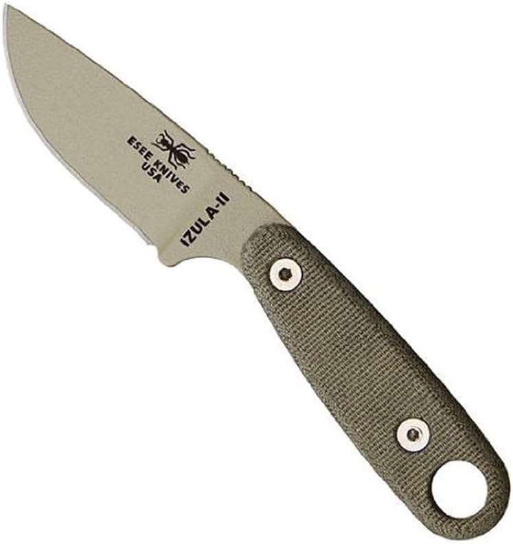 ESEE Knives Izula-II Fixed Blade Knife, Micarta Handle, Molded Sheath, Clip Plate (Desert Tan) - Image 1