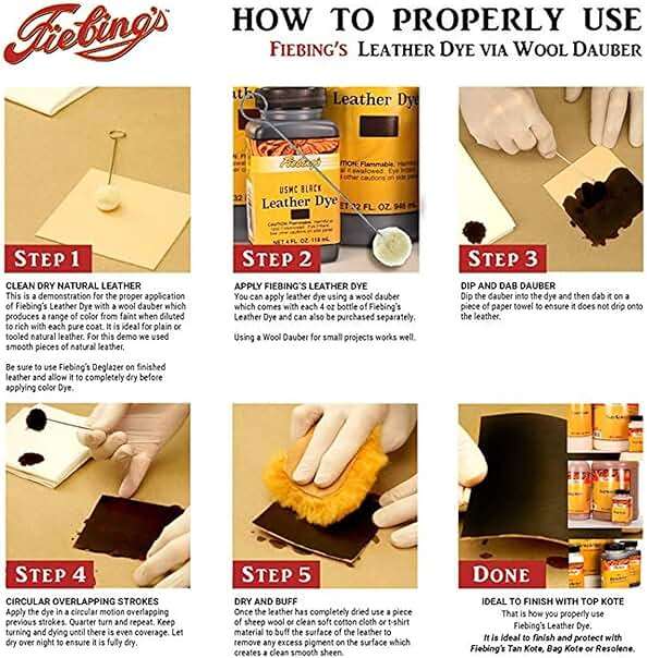 Fiebing's Leather Dye (4 Fl Oz, Mahogany) - Alcohol-Based, Penetrating, Permanent Dye for Shoes, Boots, Belts, Bags, Furniture - Includes Wool Dauber Applicator - Recolor & Restore Leathercraft - Image 3