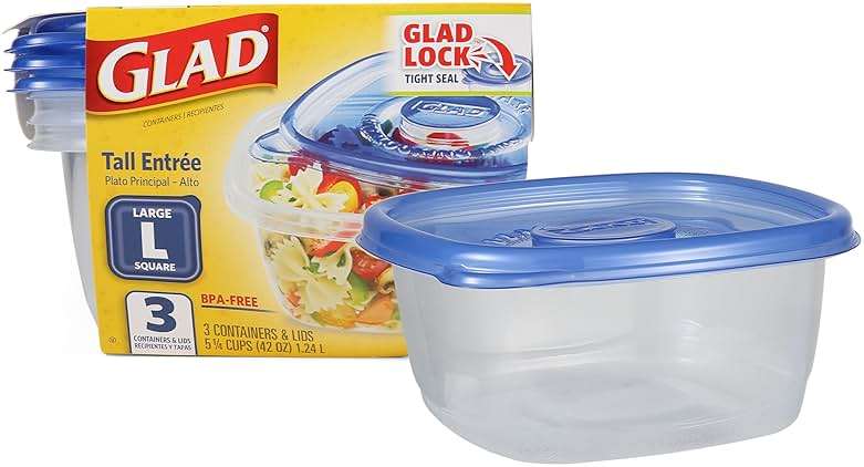 Glad GladWare Tall Entree Food Storage Containers with Lids, Large Square BPA Free Plastic, Meal Prep Lunches, Lock Tight Seal, Microwave Dishwasher Safe, 42 Oz, 3 Count - Image 1