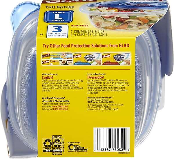 Glad GladWare Tall Entree Food Storage Containers with Lids, Large Square BPA Free Plastic, Meal Prep Lunches, Lock Tight Seal, Microwave Dishwasher Safe, 42 Oz, 3 Count - Image 3
