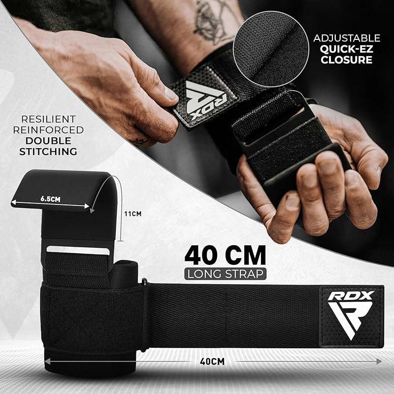 RDX Weight Lifting Hooks for Deadlifting (Pair) - 600Lbs Capacity - 8MM Neoprene Wrist Support Wraps - Grip Enhancer for Pull Ups Lat Pulldowns Rows - Adjustable Gym Workout Power Straps for Men Women - Image 4