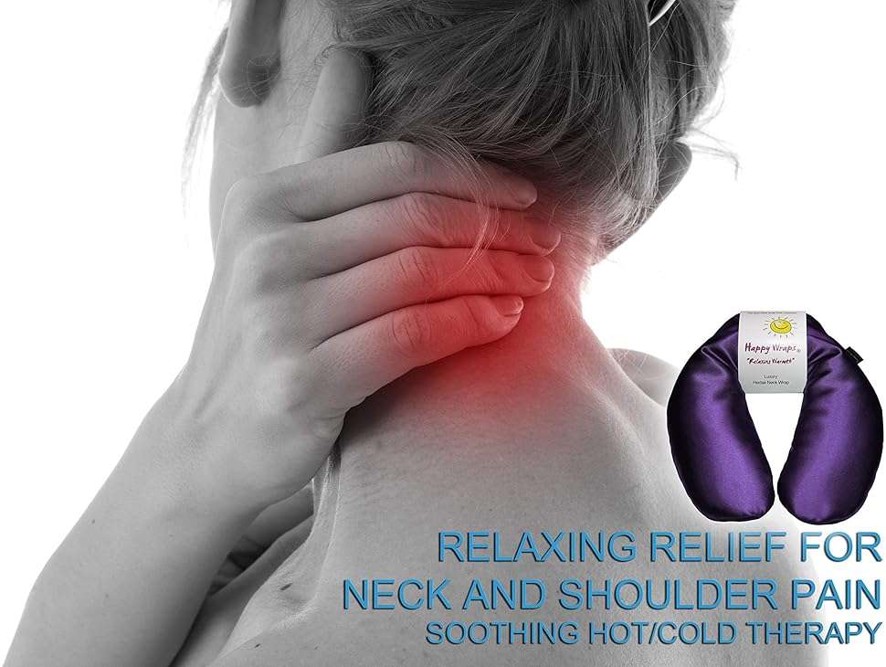 Happy Wraps Microwavable Herbal Neck Wrap - Hot Cold Aromatherapy Neck Warming Pillow - Heating Pad for Migraines, Stress, Gifts for Women, Birthdays, Christmas and Free Sleep Mask - Amethyst Satin - Image 4