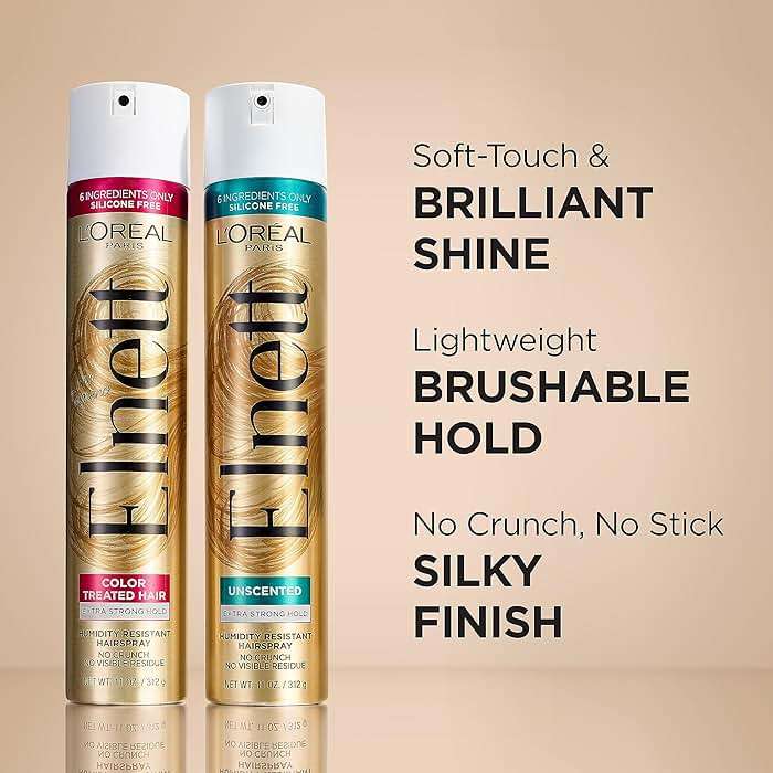 L'Oreal Paris Elnett Unscented Hairspray, up to 72-Hour Extra Strong Hold Formula with Humidity Resistant Frizz Control, Hairspray with Soft, Brushable Finish, 11 oz | (Packaging May Vary) - Image 5