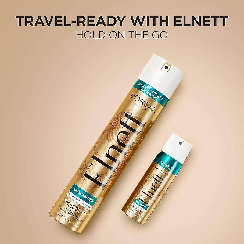 L'Oreal Paris Elnett Unscented Hairspray, up to 72-Hour Extra Strong Hold Formula with Humidity Resistant Frizz Control, Hairspray with Soft, Brushable Finish, 11 oz | (Packaging May Vary) - Image 7