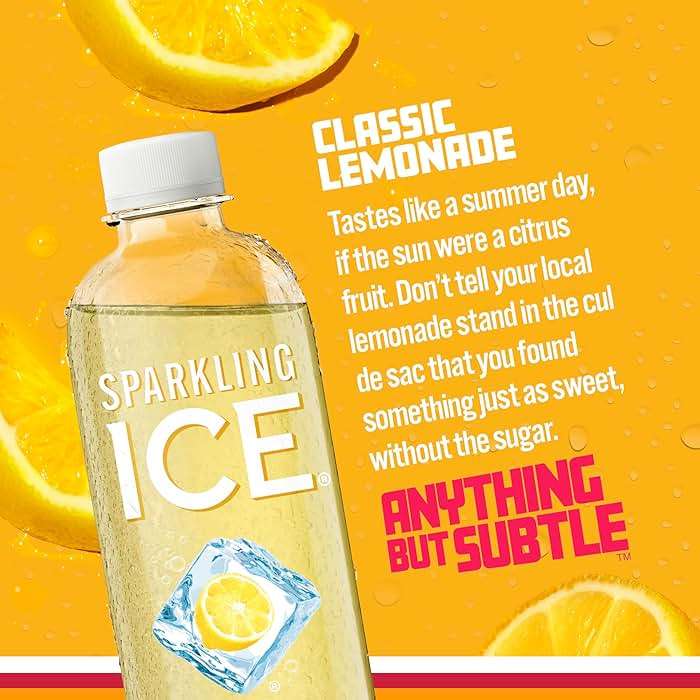 Sparkling Ice, Classic Lemonade Sparkling Water, Zero Sugar Flavored Water, with Vitamins and Antioxidants, Low Calorie Beverage, 17 oz Bottles (Pack of 12) - Image 3