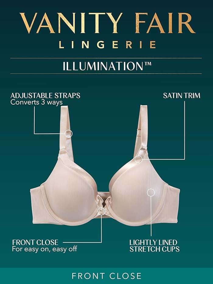 Vanity Fair Women's Illumination Front Closure Bra, 3-Way Convertible Straps, Lightly Lined Cups up to DD - Image 4