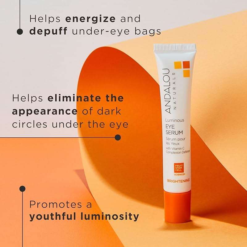 Andalou Naturals Luminous Eye Serum - Illuminating Under Eye Moisturizer for Dark Circles and Puffiness - With Vitamin C & Caffeine for a Rejuvenated, Youthful Appearance - 0.6 Oz - Image 4