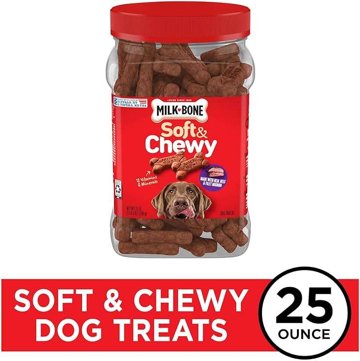 Milk-Bone Soft & Chewy Dog Treats, 25 Oz. Canister | Made with real beef & filet mignon, tender dog treats, easy to chew, for dogs of all ages and sizes - Image 2