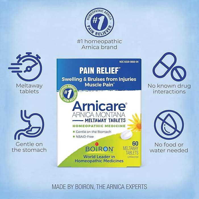 Boiron Arnicare Tablets for Pain Relief from Muscle Pain, Joint Soreness, Swelling from Injury or Bruises - 60 Count - Image 3