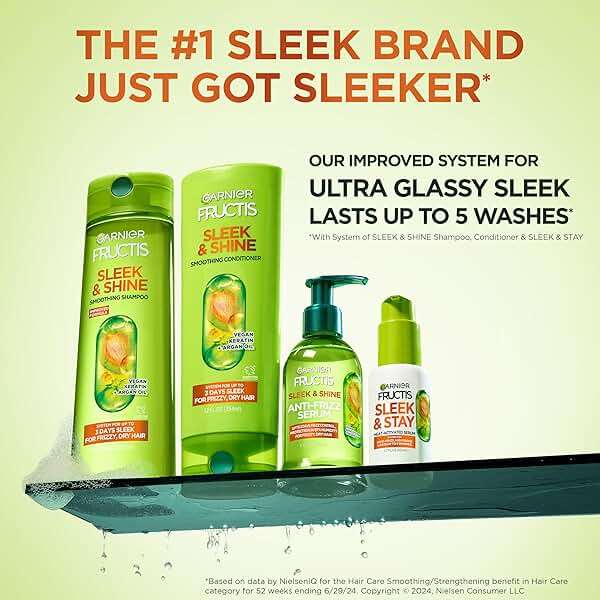 Garnier Fructis Sleek & Shine Anti-Frizz Hair Serum for Frizzy, Dry Hair, Leave-In Argan Oil Infused Formula with Up to 72HRs of Frizz Control, Smooths Flyaways & Boosts Hair Shine, 5.1 Fl Oz - Image 2