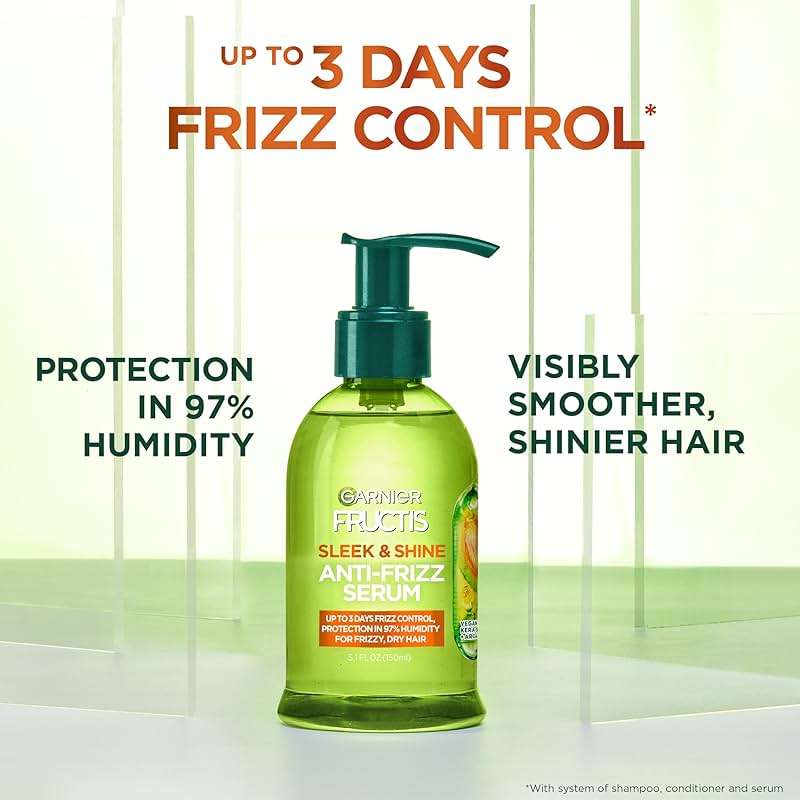 Garnier Fructis Sleek & Shine Anti-Frizz Hair Serum for Frizzy, Dry Hair, Leave-In Argan Oil Infused Formula with Up to 72HRs of Frizz Control, Smooths Flyaways & Boosts Hair Shine, 5.1 Fl Oz - Image 3
