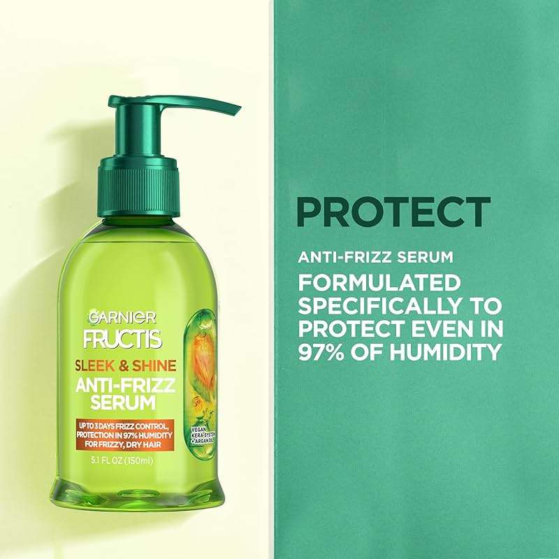 Garnier Fructis Sleek & Shine Anti-Frizz Hair Serum for Frizzy, Dry Hair, Leave-In Argan Oil Infused Formula with Up to 72HRs of Frizz Control, Smooths Flyaways & Boosts Hair Shine, 5.1 Fl Oz - Image 4