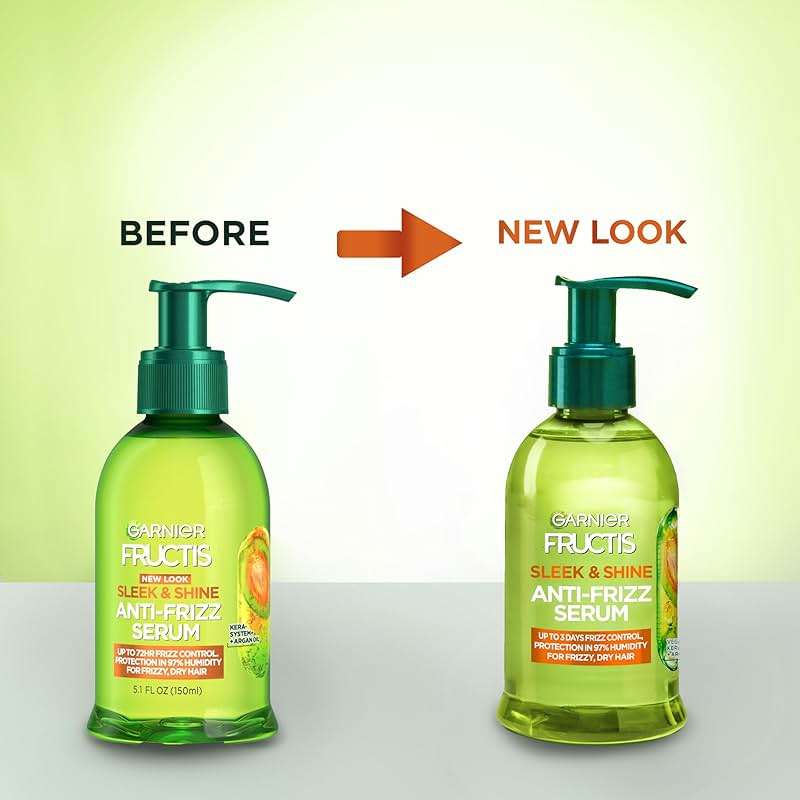 Garnier Fructis Sleek & Shine Anti-Frizz Hair Serum for Frizzy, Dry Hair, Leave-In Argan Oil Infused Formula with Up to 72HRs of Frizz Control, Smooths Flyaways & Boosts Hair Shine, 5.1 Fl Oz - Image 5
