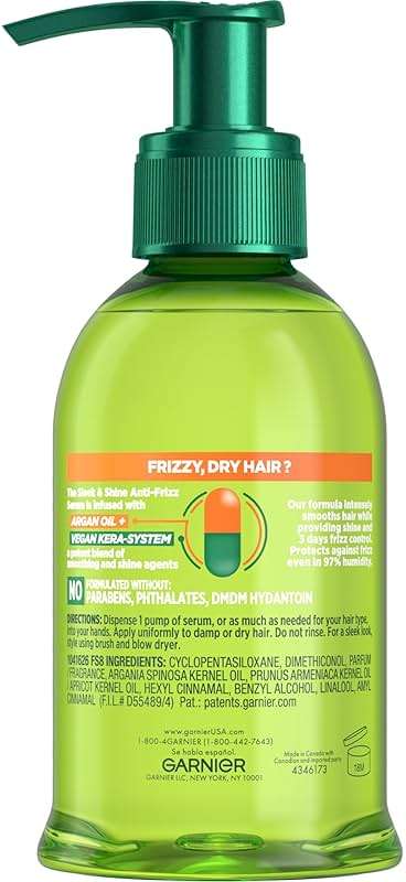 Garnier Fructis Sleek & Shine Anti-Frizz Hair Serum for Frizzy, Dry Hair, Leave-In Argan Oil Infused Formula with Up to 72HRs of Frizz Control, Smooths Flyaways & Boosts Hair Shine, 5.1 Fl Oz - Image 10