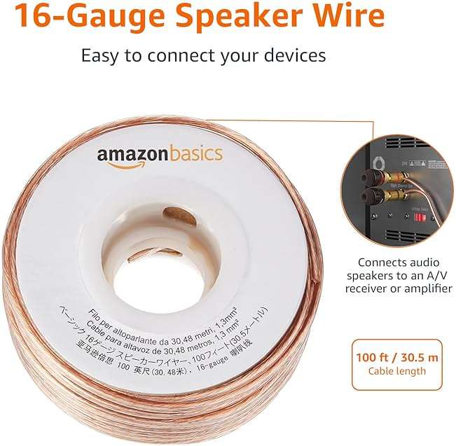 Amazon Basics 16-Gauge Speaker Wire Cable, Polarity Marked, 100 ft, Bronze - Image 2