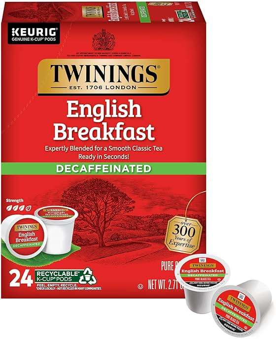 Twinings Decaffeinated English Breakfast Black Tea K-Cup Pods for Keurig, 24 Count (Pack of 1), Smooth, Flavourful, Robust, Enjoy Hot or Iced - Image 1