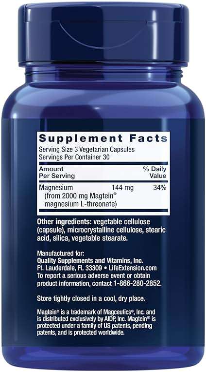 Life Extension Neuro-Mag Magnesium L-Threonate, Memory Health, Quick Thinking, Cognitive Health Support, Vegetarian, Non-GMO, 90 Vegetarian Capsules (144 mg from 2000 mg Magtein magnesium L-threonate - Image 2