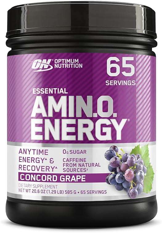 Optimum Nutrition Amino Energy - Pre Workout with Green Tea, BCAA, Amino Acids, Keto Friendly, Green Coffee Extract, Energy Powder - Concord Grape, 65 Servings (Packaging May Vary) - Image 1