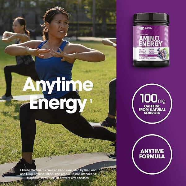 Optimum Nutrition Amino Energy - Pre Workout with Green Tea, BCAA, Amino Acids, Keto Friendly, Green Coffee Extract, Energy Powder - Concord Grape, 65 Servings (Packaging May Vary) - Image 4