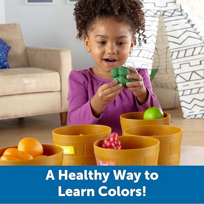 Learning Resources Farmer's Market Color Sorting Set - Pretend Play Food Sets for Kids Kitchen, Color Sorting Toys, Plastic Fruit and Vegetable Toy for Kids Kitchen Set, Play Food for Toddlers 1-3 - Image 2