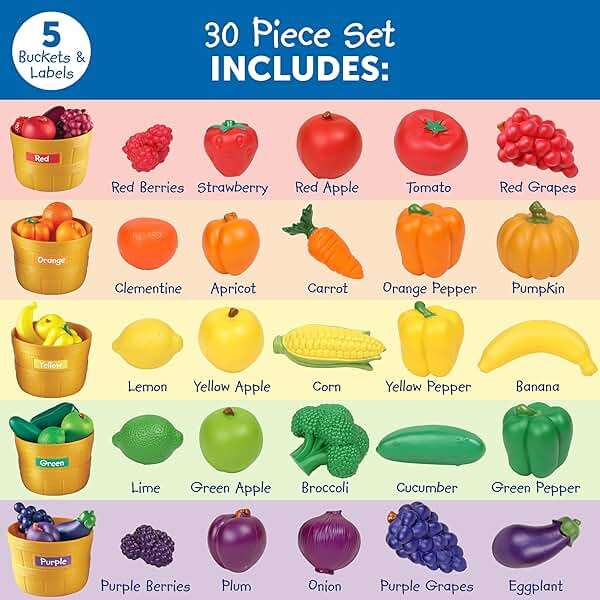 Learning Resources Farmer's Market Color Sorting Set - Pretend Play Food Sets for Kids Kitchen, Color Sorting Toys, Plastic Fruit and Vegetable Toy for Kids Kitchen Set, Play Food for Toddlers 1-3 - Image 5